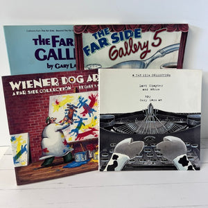 Four books from 'The Far Side' series by Gary Larson on a white background