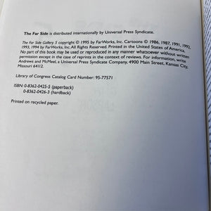 Back cover of a book with text about 'The Far Side' and copyright information.