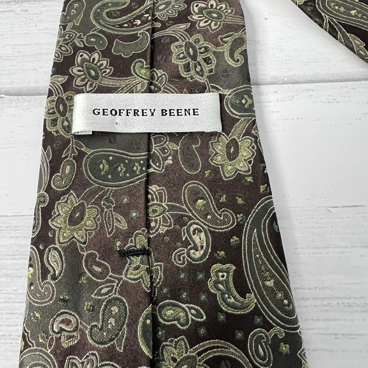 Geoffrey Beene Silk Tie Set 2 Paisley Geometric Green Vintage