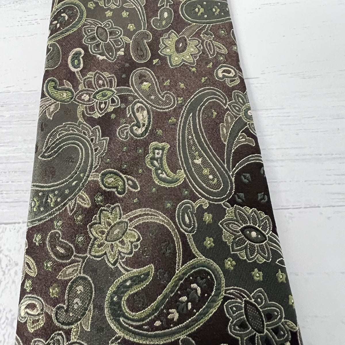 Geoffrey Beene Silk Tie Set 2 Paisley Geometric Green Vintage