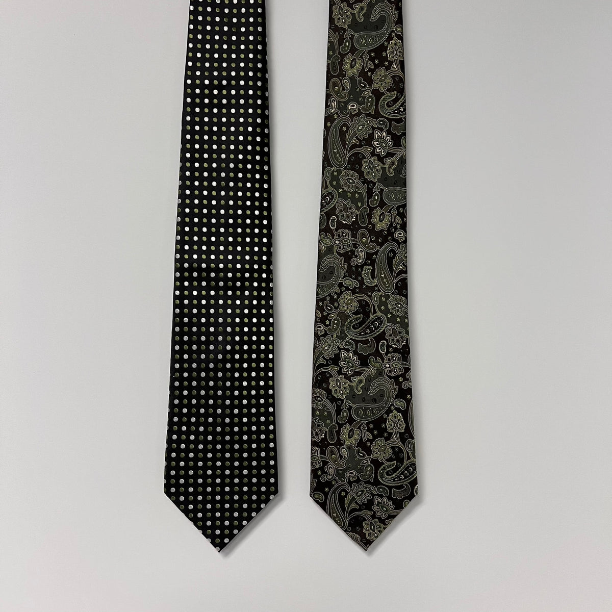 Geoffrey Beene Silk Tie Set 2 Paisley Geometric Green Vintage