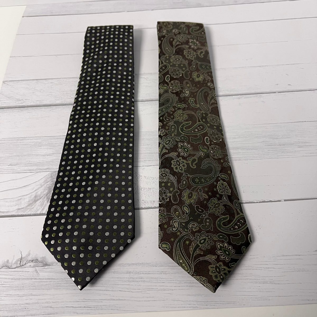 Geoffrey Beene Silk Tie Set 2 Paisley Geometric Green Vintage