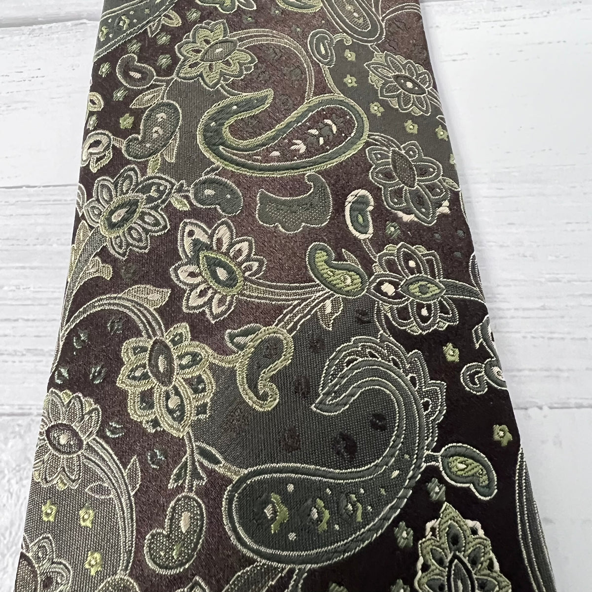 Geoffrey Beene Silk Tie Set 2 Paisley Geometric Green Vintage