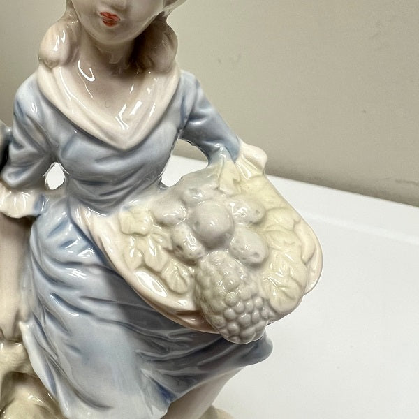 Girl Figurine Dressed In Blue with Fruit Basket 7 inch