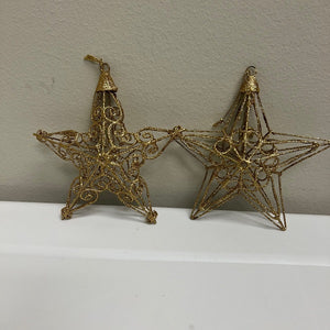 Gold Glitter 3-D Star Metal Christmas Ornament Set of 2