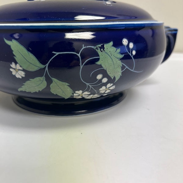 Halls Superior Cobalt Blue Sundial Covered Dish USA