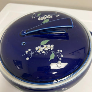 Halls Superior Cobalt Blue Sundial Covered Dish USA