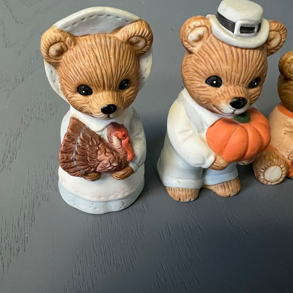 Authentic Homco Autumn Harvest Bears Thanksgiving Figurine Set