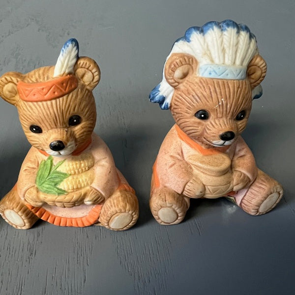 Homco Autumn Harvest Bears Thanksgiving Set of 4 Figurines
