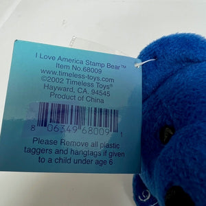 I Love America Stamp Blue Plush Beanie Bear Stuffed Animal