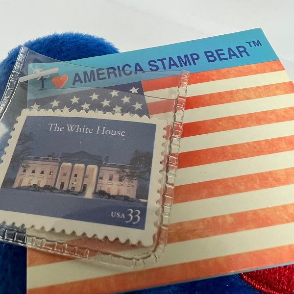 I Love America Stamp Blue Plush Beanie Bear Stuffed Animal
