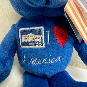 I Love America Stamp Blue Plush Beanie Bear Stuffed Animal