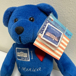 I Love America Stamp Blue Plush Beanie Bear Stuffed Animal