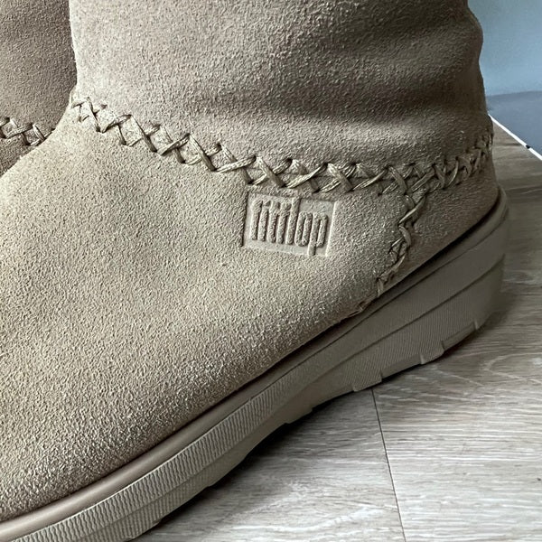 Women's FitFlop Mukluk Shorty Suede Shearling Booties Taupe Size 5 US