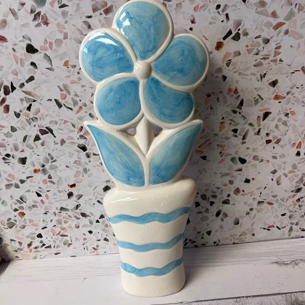 Ceramic Flower Decor Blue 14in Ceramic Flower in Vase Home Decor