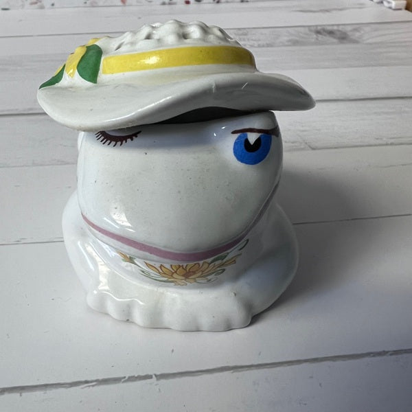 Avon Ceramic Winking Frog Potpourri Holder 1980