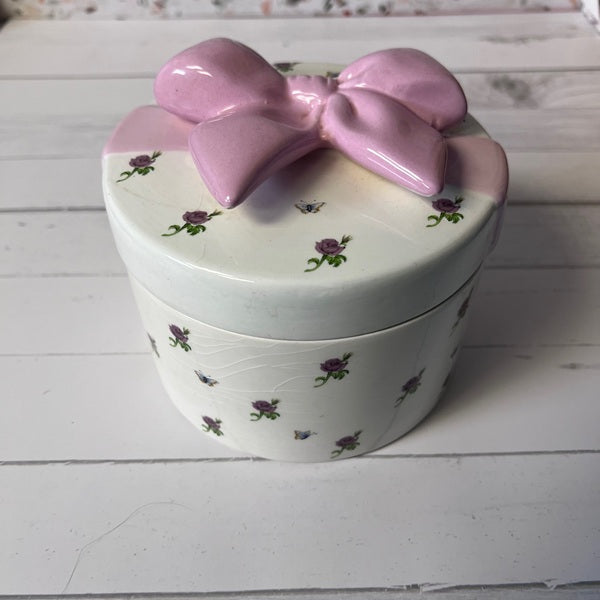 Teleflora Vintage Ceramic Trinket Box Violet Flowers and Butterflies