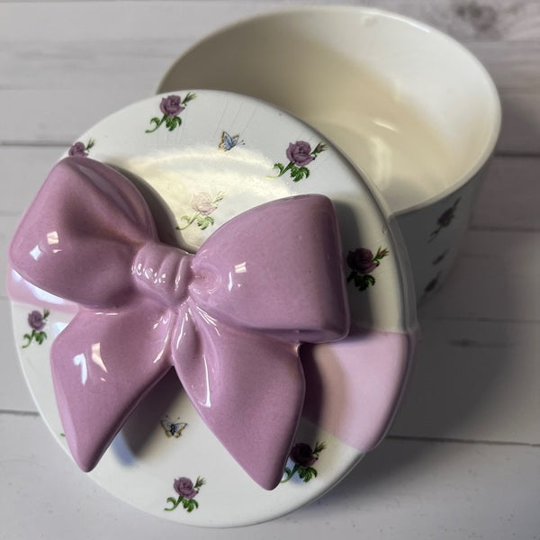 Teleflora Vintage Ceramic Trinket Box Violet Flowers and Butterflies