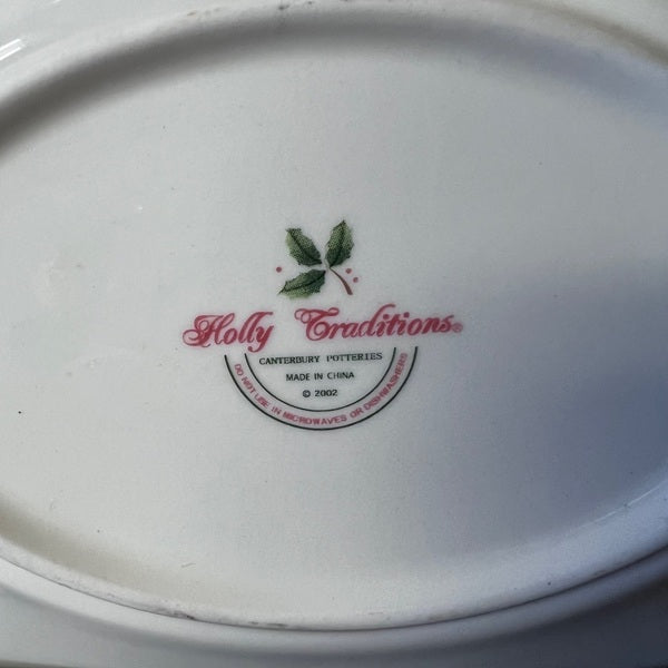 White plate with 'Holly Traditions' logo and text