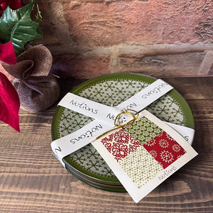 Notions Holiday Glass Canape Plates - Set of 4 Festive Red and Green