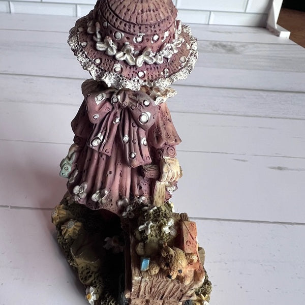 Vintage Girl Figurine Pulling A Wagon Purple Dress and Hat