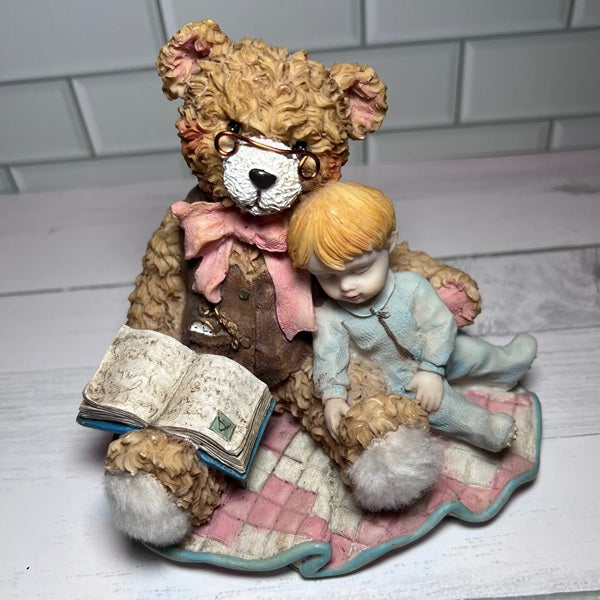 TLC Resin Story Time Bear with Sleeping Child 5in Figurine