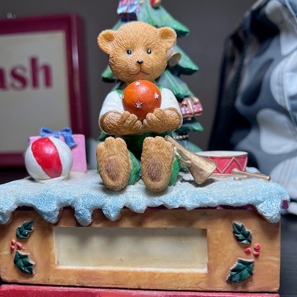 Christmas Stocking Mantel Hanger With Bear Christmas Tree Gifts Scene 