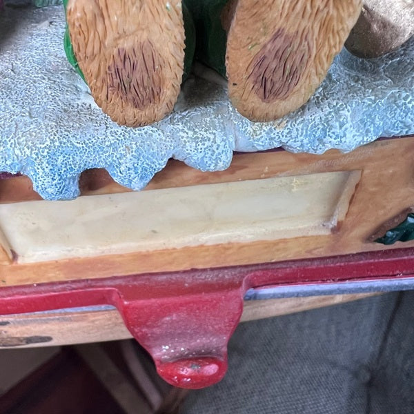 Christmas Stocking Mantel Hanger With Bear Christmas Tree Gifts Scene 