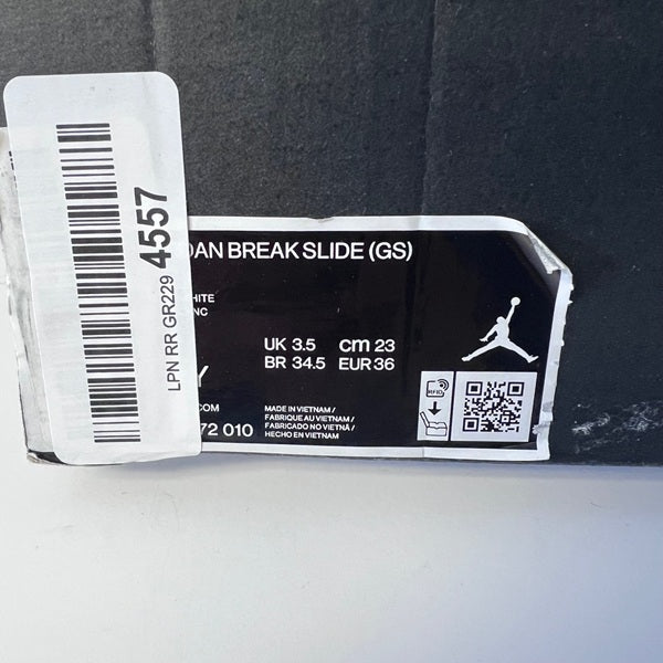 Jordan Break Slide US 4 Youth Black and White Nike
