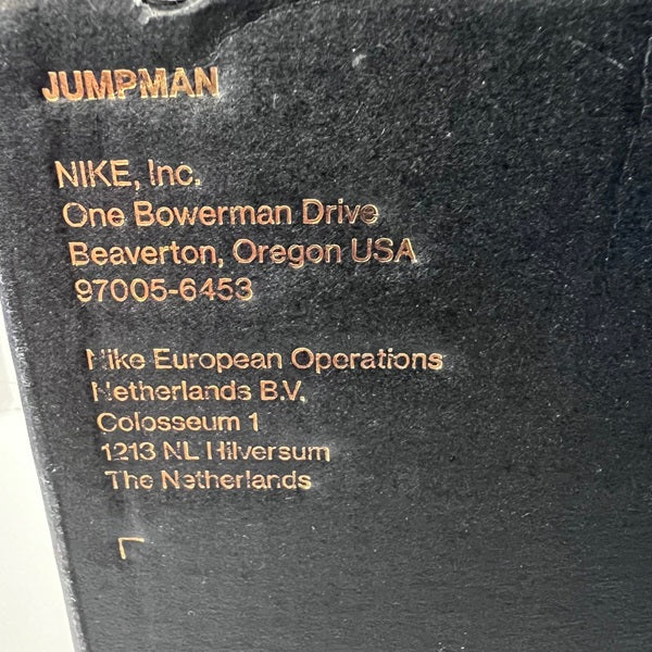 Text on a black background with 'Jumpman' and Nike contact information.