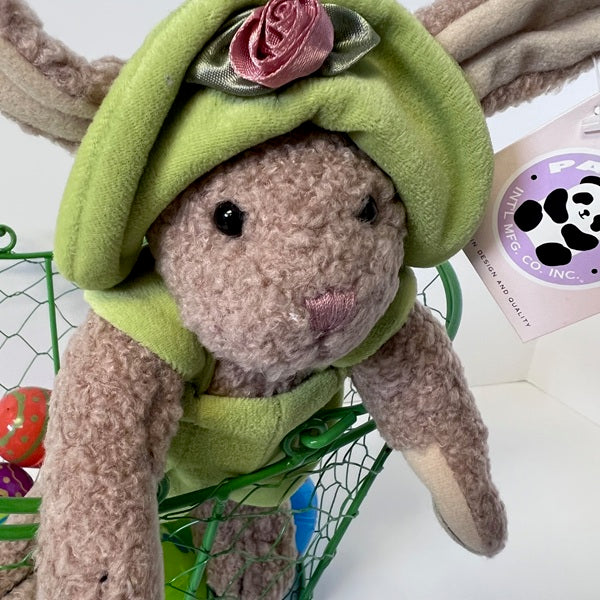 Plush 10in Bunny Jointed Rabbit with Green Overalls and Hat