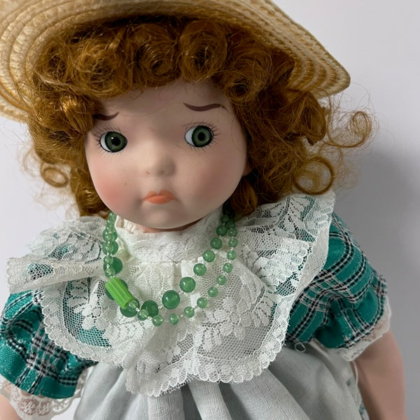 Vintage Happy Memories Kelly Porcelain Doll with Stand 14in with Doll Stand
