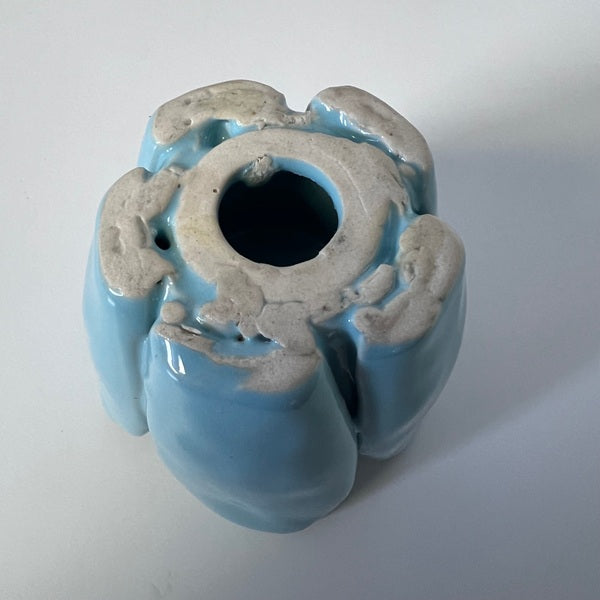 Ceramic Lotus Flower Tealight Candle Holder Blue bottom view