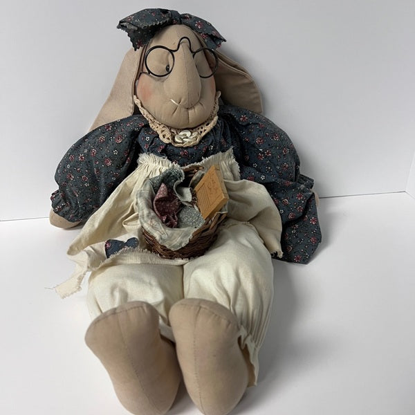 1993 Saltbox Originals Primitive Folk Art Rabbit Rag Doll Shelf Sitter 
