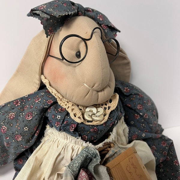 1993 Saltbox Originals Primitive Folk Art Rabbit Rag Doll Shelf Sitter 