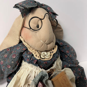 1993 Saltbox Originals Primitive Folk Art Rabbit Rag Doll Shelf Sitter 