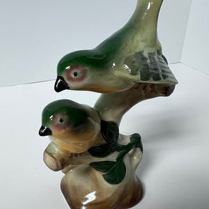 1960s Songbird Porcelain Figurine Green Yellow Birds Japan