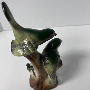 1960s Songbird Porcelain Figurine Green Yellow Birds Japan