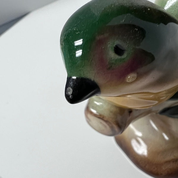 1960s Songbird Porcelain Figurine Green Yellow Birds Japan