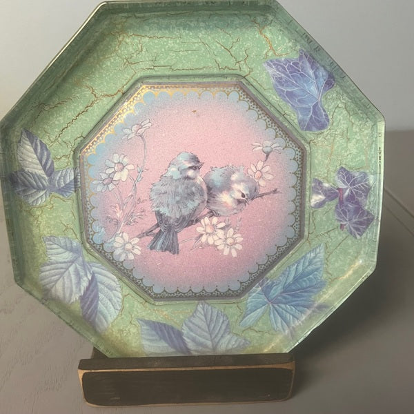 Vintage Octagonal Decoupage Bird Plate Collectible 8.5 inch