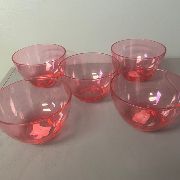 JC Penney Sheer Nappy Power Pink Bowls Set of 5 Plastic Bowls