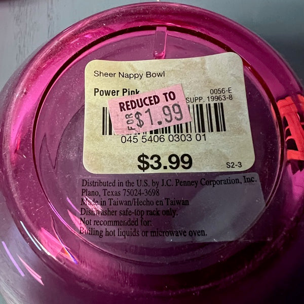 Authentic JC Penney Sheer Nappy Power Pink Plastic Bowls
