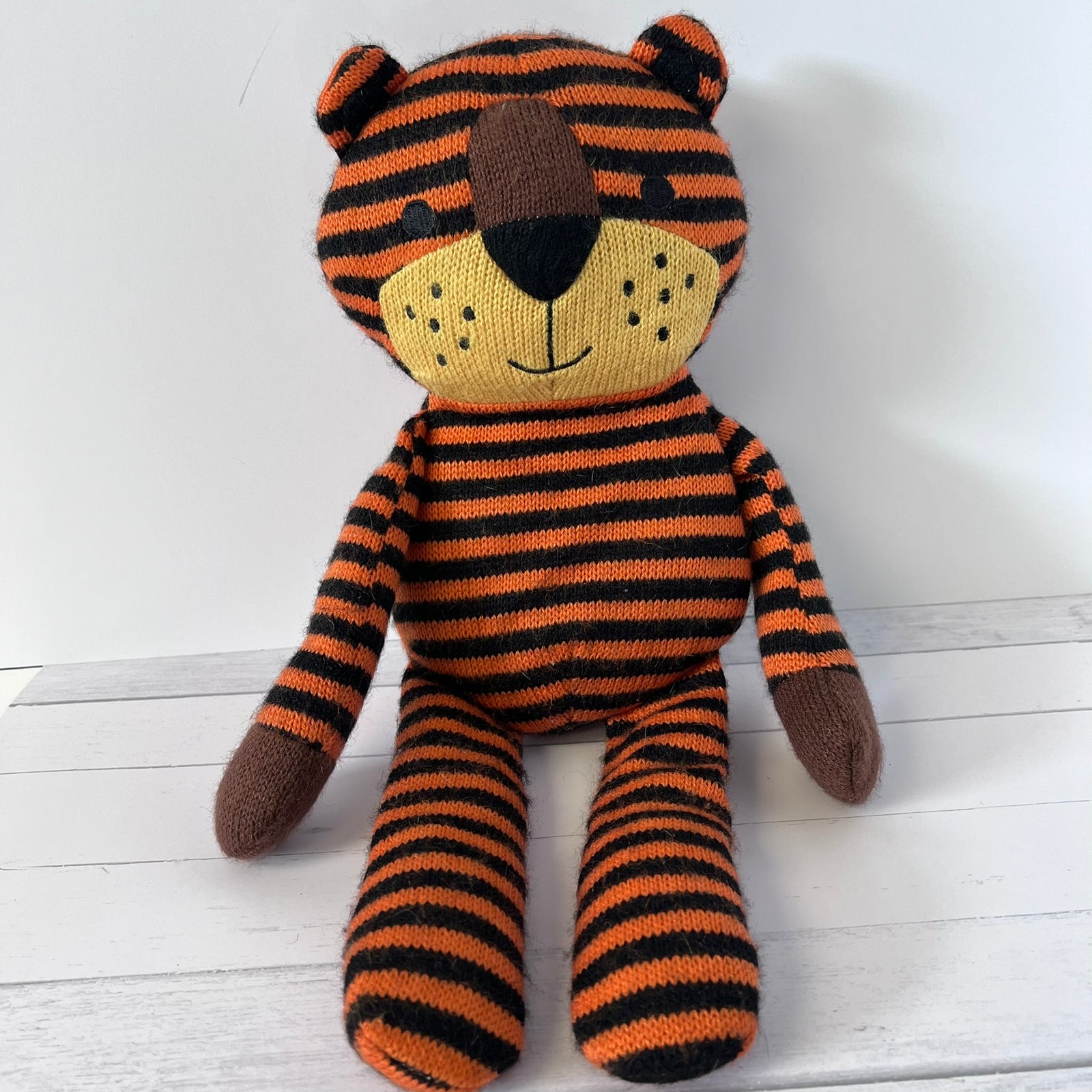 Lamb & Ivy Tommy Tiger Knit Plush 15 Inch Orange Black