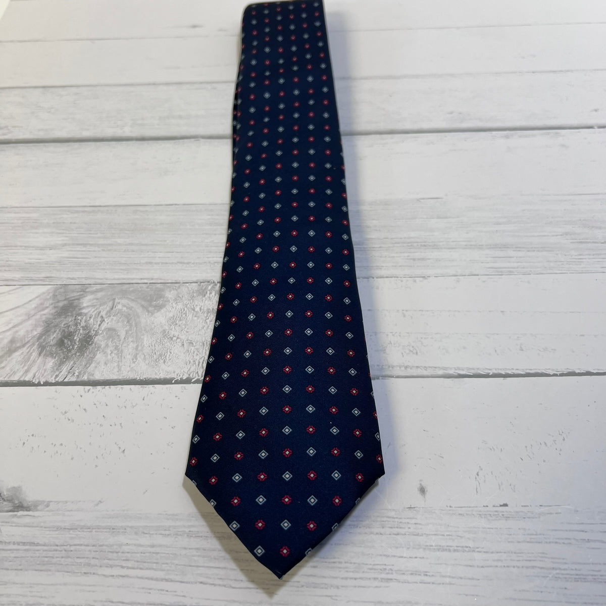 Mario Valentino Silk Tie Italy Navy Red Geometric Vintage