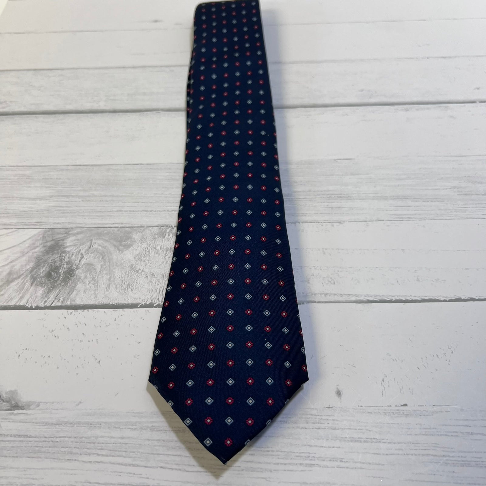 Mario Valentino Silk Tie Italy Navy Red Geometric Vintage