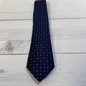 Mario Valentino Silk Tie Italy Navy Red Geometric Vintage