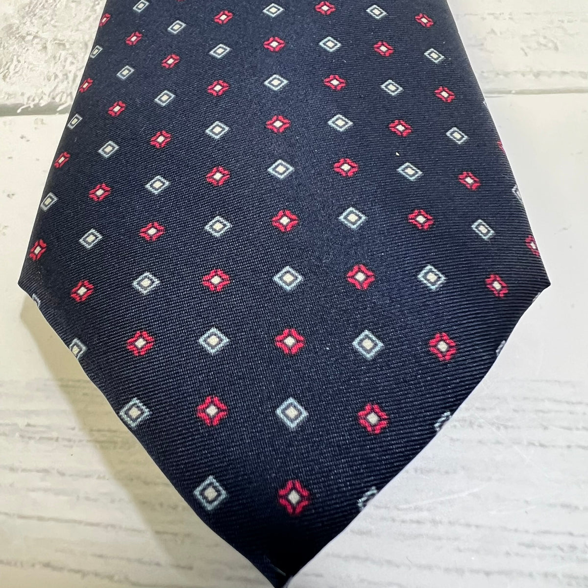 Mario Valentino Silk Tie Italy Navy Red Geometric Vintage