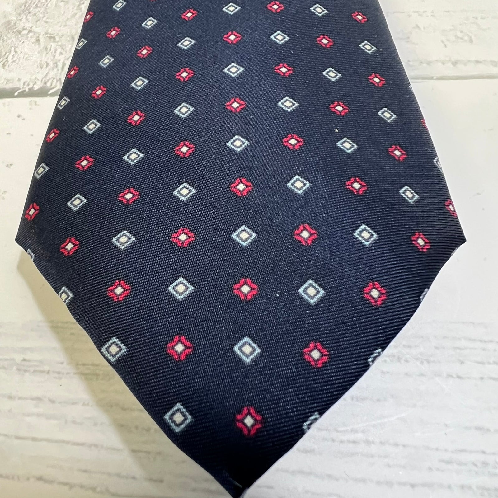 Mario Valentino Silk Tie Italy Navy Red Geometric Vintage