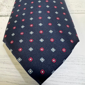 Mario Valentino Silk Tie Italy Navy Red Geometric Vintage