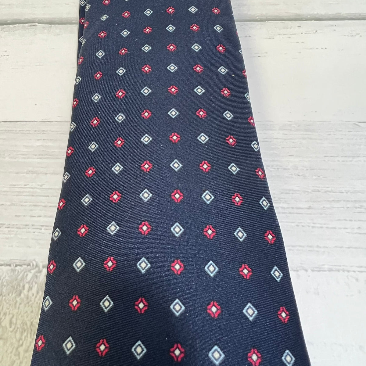 Mario Valentino Silk Tie Italy Navy Red Geometric Vintage